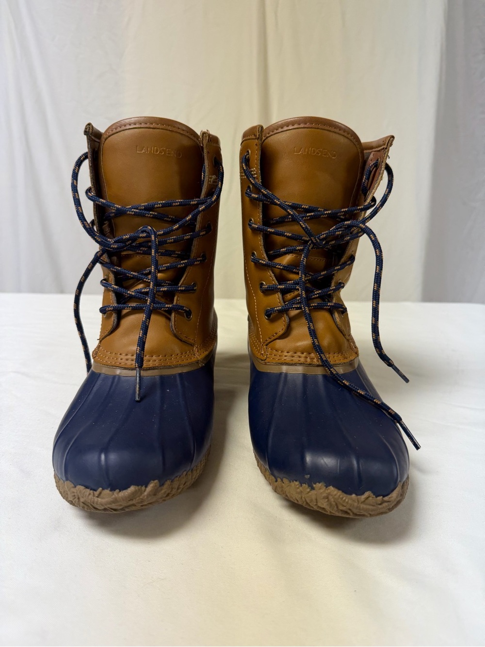 Land’s End Women’s Blue/Tan Duck Boots Size 7M Gently Used V3838/F3969 H17